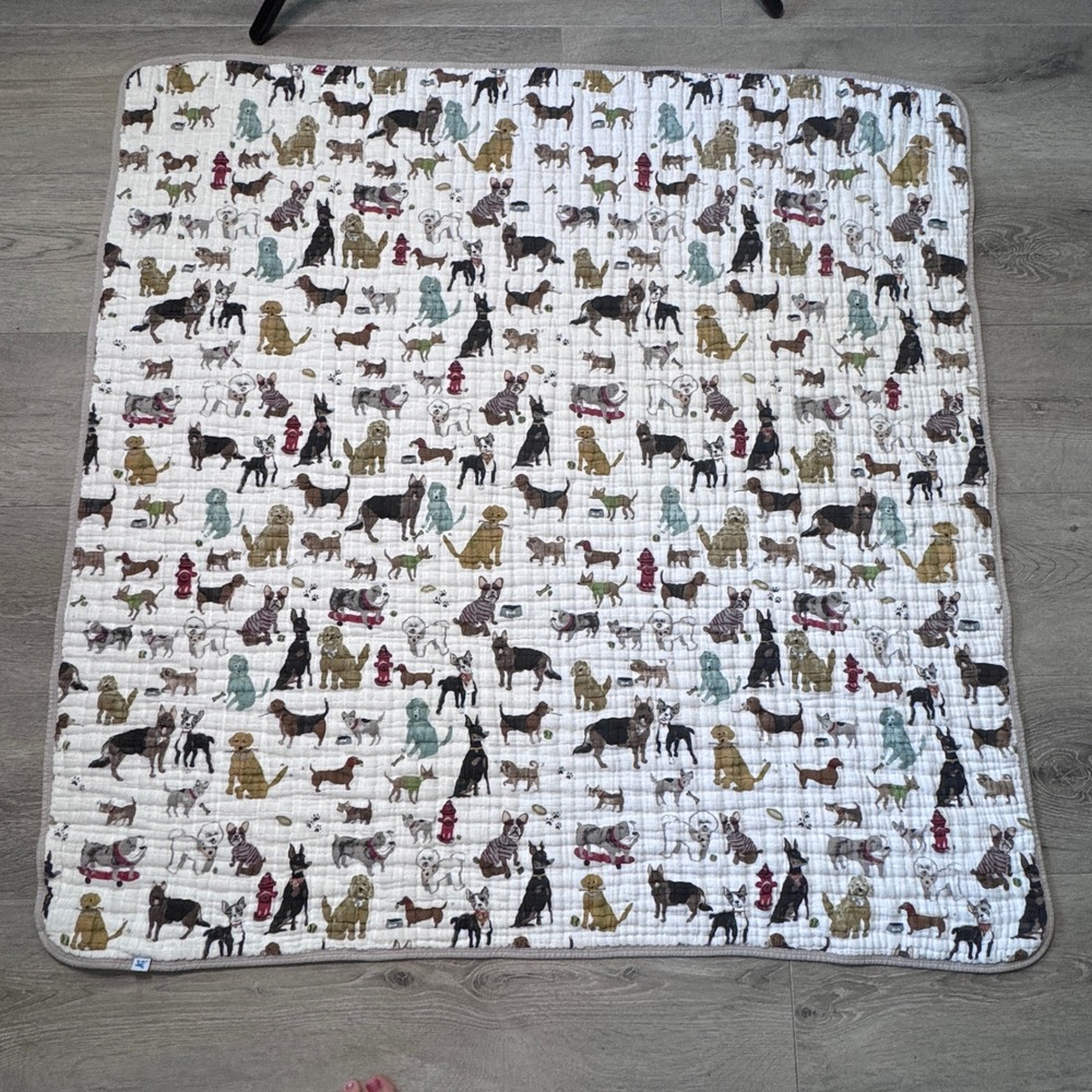 Little Unicorn Cotton Muslin Quilt Blanket Dog Print Best In Show 4 Layer 47x47